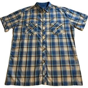 Kuhl Shirt Blue Plaid Eluxur Short Sleeve Pearl Snap Front Hiking Men’s XL